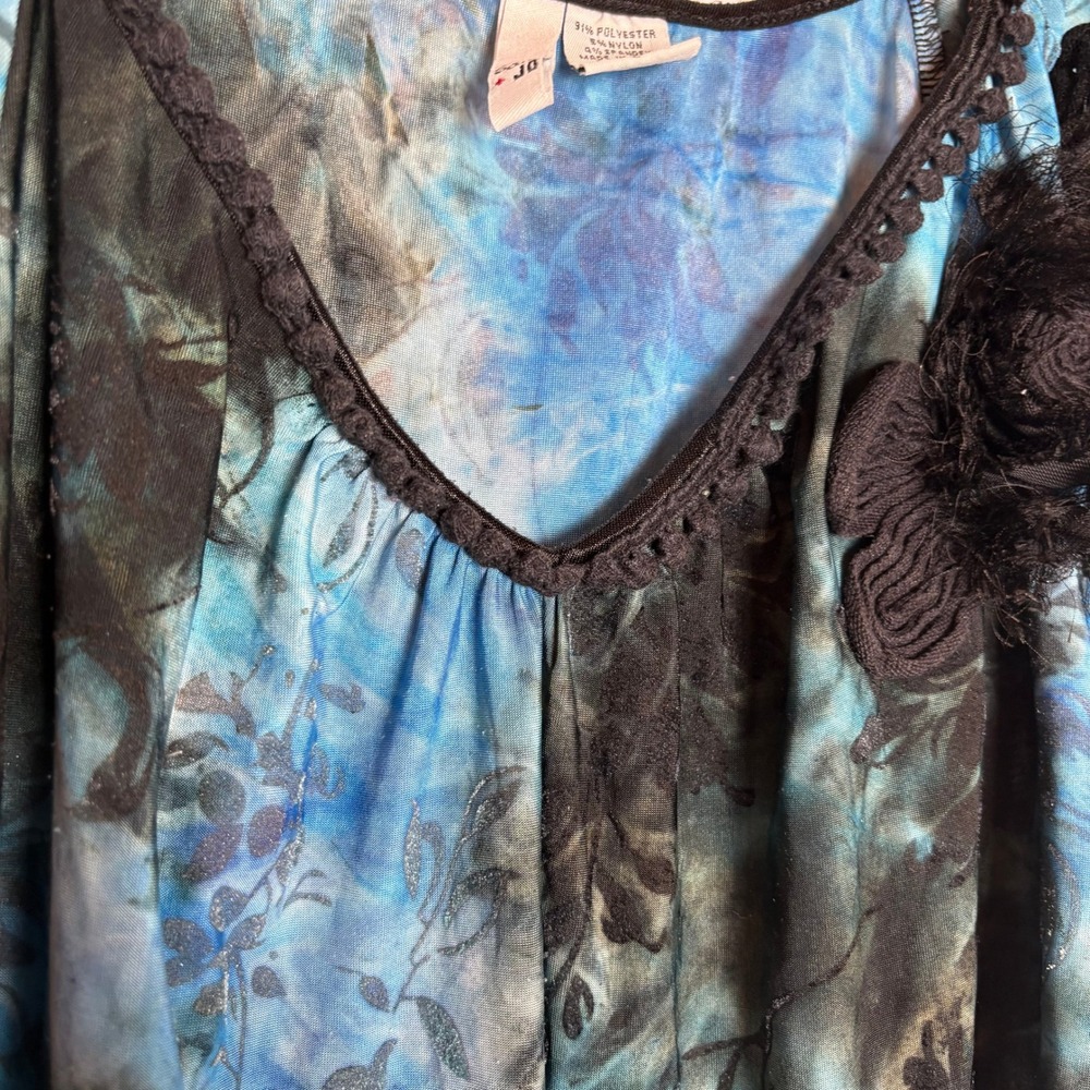 Y2K Velvet Burnout Tie Dye Floral Sheer Butterfly Sleeve Top XL Fairy Whimsigoth - Picture 5 of 8